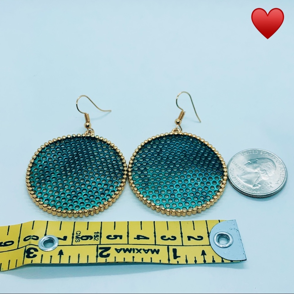 🌺Green Ball Big Gold Round Disk Drop Earring - Picture 2 of 12